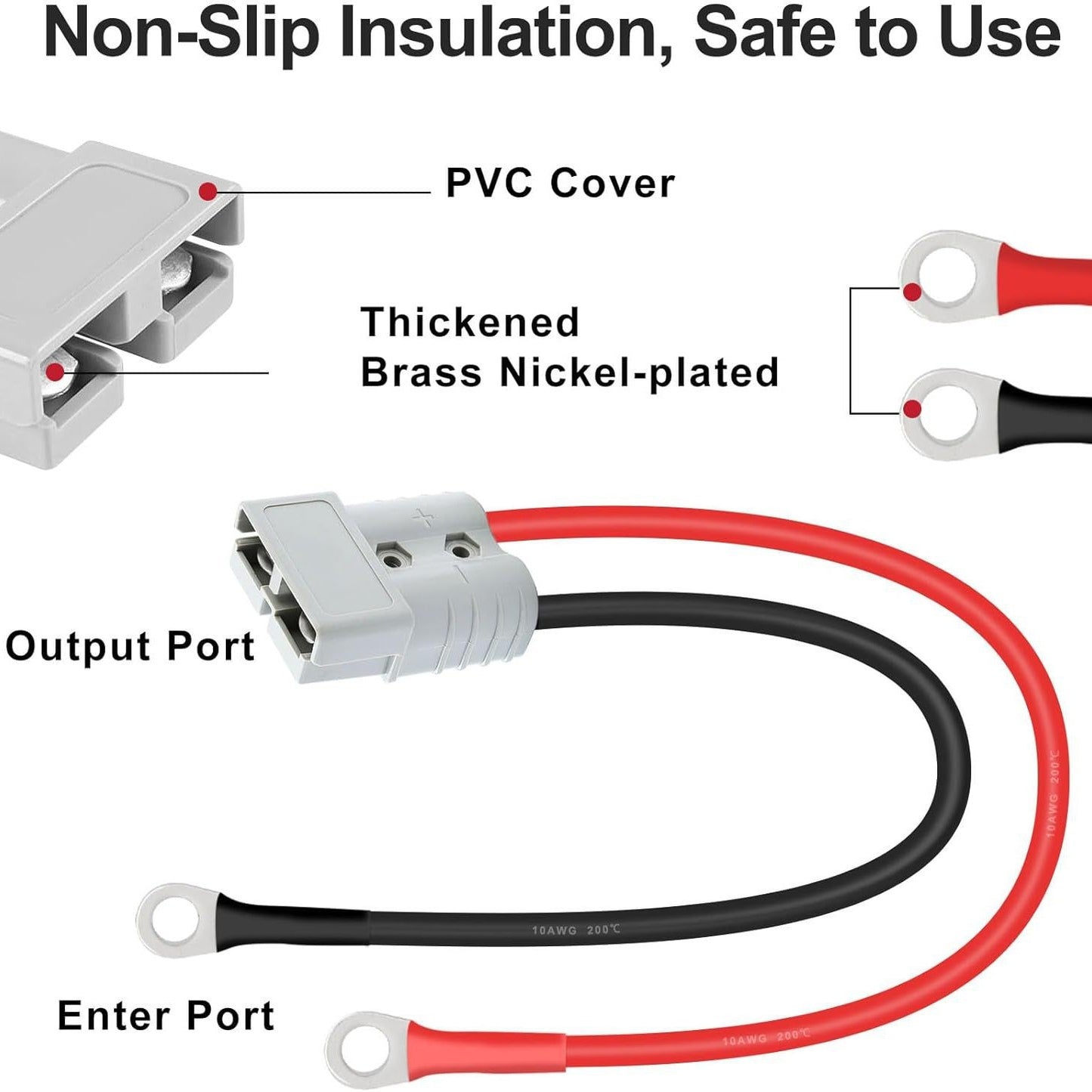 Anderson SB50 to Ring Terminal Cable 10AWG 1FT, Quick Disconnect Battery Cable with M6/M8 Lugs, Power Wire for Automotive, Solar, RV & Portable Power