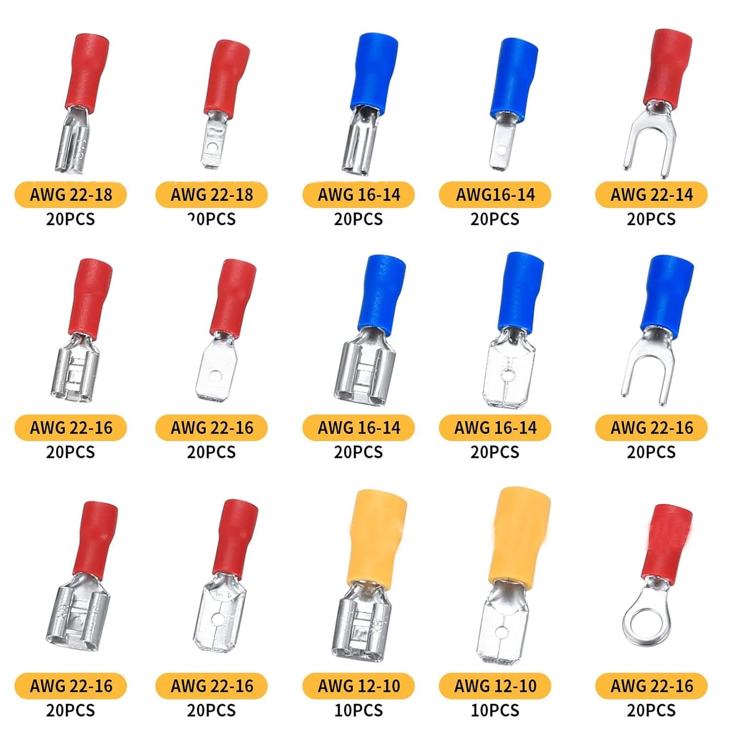 280PCS Wire Connector Kit – Ring, Fork & Quick Disconnect Terminals, Insulated Copper Crimp Connectors Assortment for Automotive, Marine & Electrical Wiring