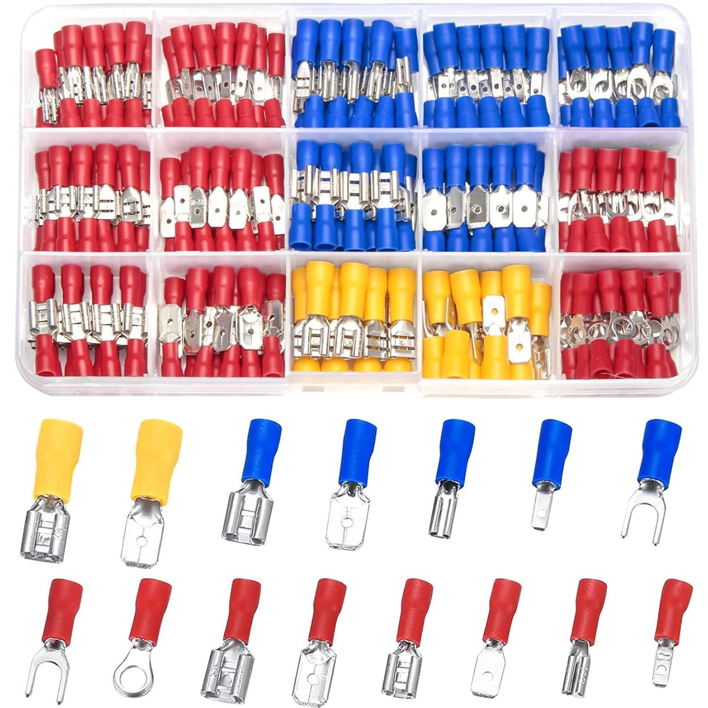 280PCS Wire Connector Kit – Ring, Fork & Quick Disconnect Terminals, Insulated Copper Crimp Connectors Assortment for Automotive, Marine & Electrical Wiring