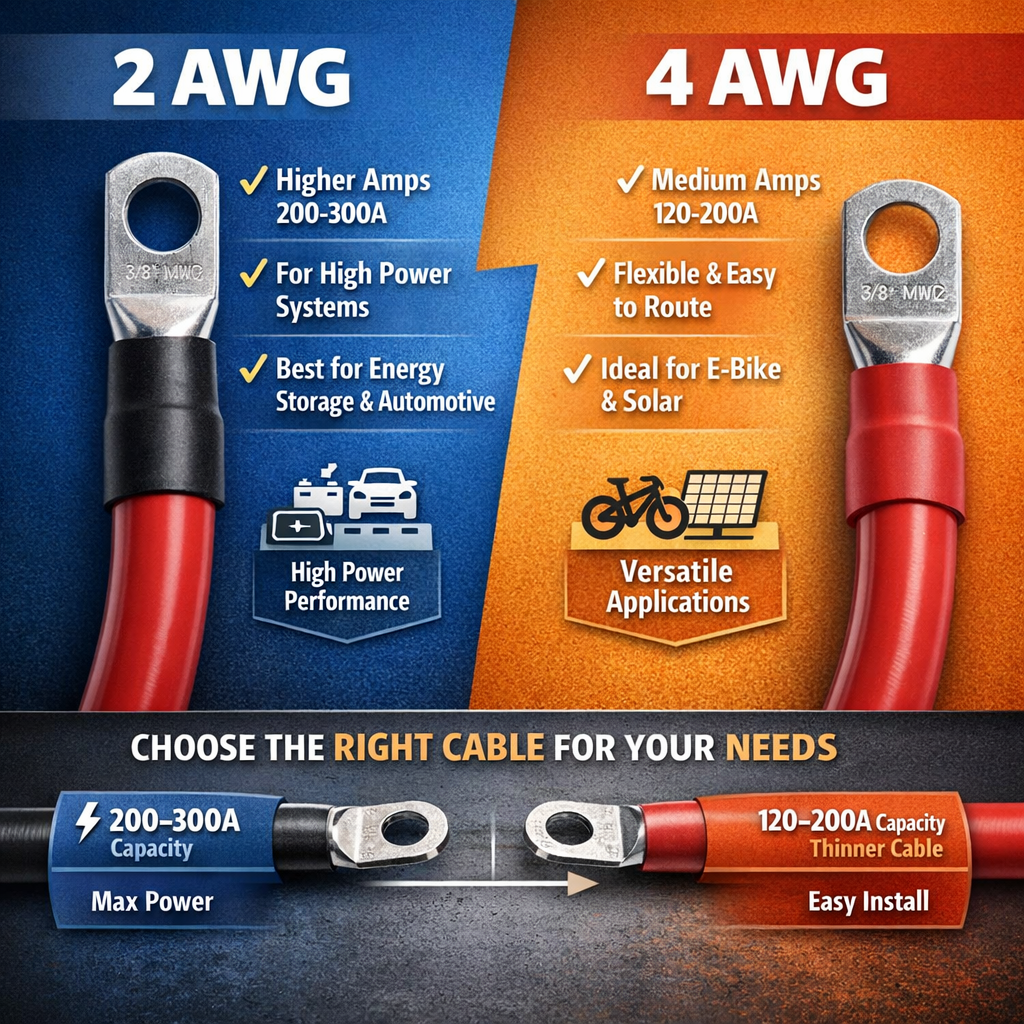 2AWG/4AWG Copper Wire Battery Cable with Ring Terminals