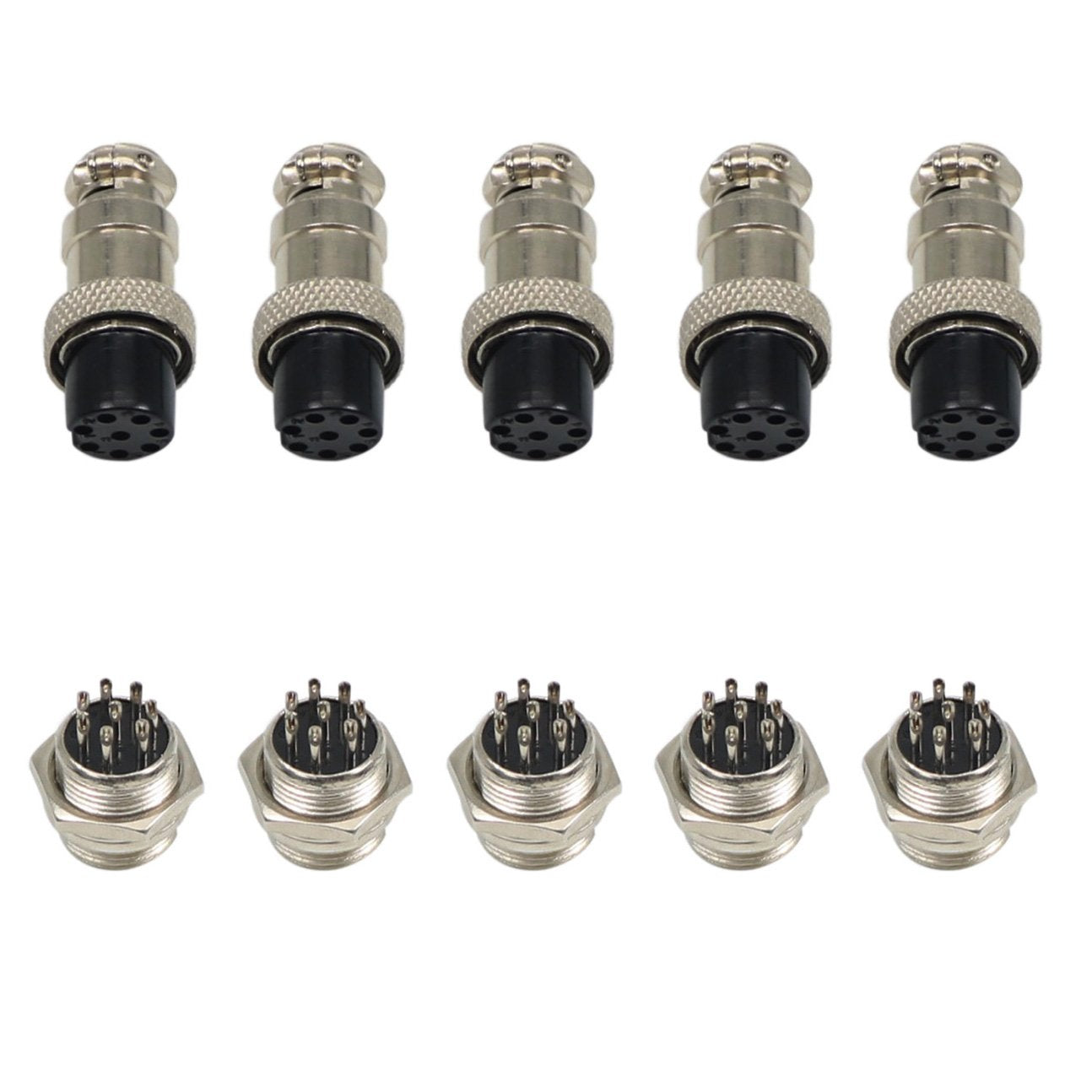 GX16 8 Pin Aviation Connector Plug Socket Set – 16mm Metal Circular Connector Male Female Panel Mount, 2/5/10 Pairs for Industrial Equipment, CNC, LED & Signal Connection