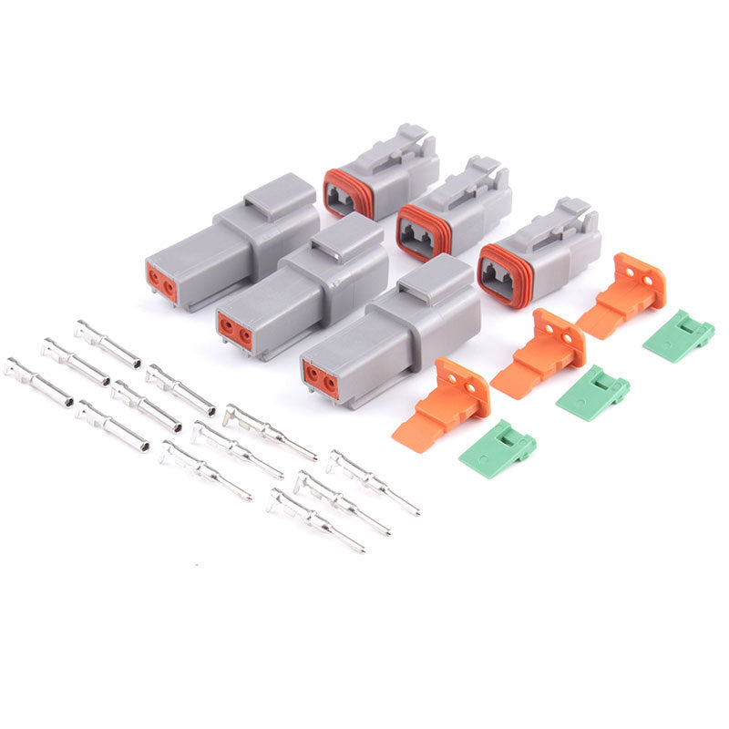 Deutsch DT 2-Pin Waterproof Connector Set, Heavy Duty Grey Housing with Wedgelocks & Solid Terminals, 100% Compatible with TE DT04-2P / DT06-2S (Bulk Wholesale Pack)