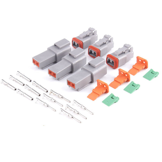 Deutsch DT 2-Pin Waterproof Connector Set, Heavy Duty Grey Housing with Wedgelocks & Solid Terminals, 100% Compatible with TE DT04-2P / DT06-2S (Bulk Wholesale Pack)