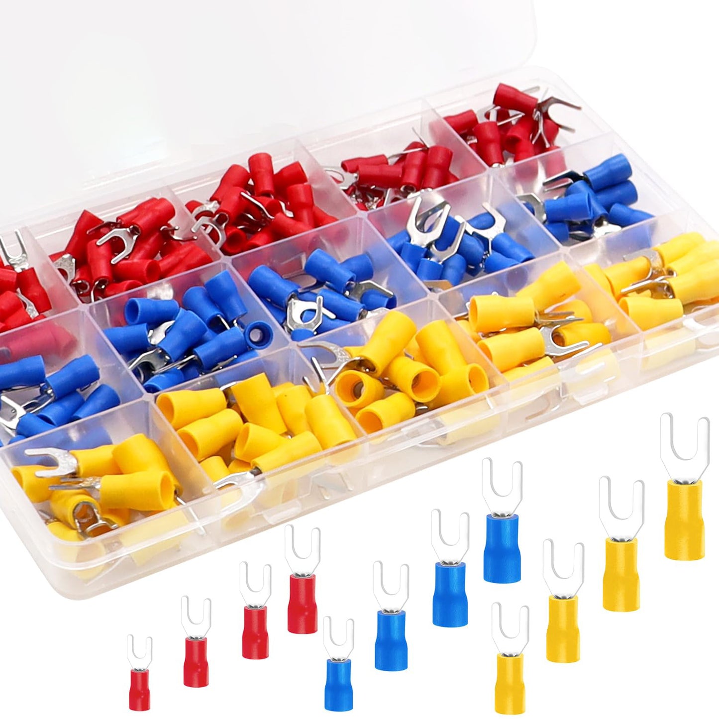 SV Fork Terminal Kit 200PCS – Insulated Spade Crimp Connectors for Electrical & Automotive Wiring