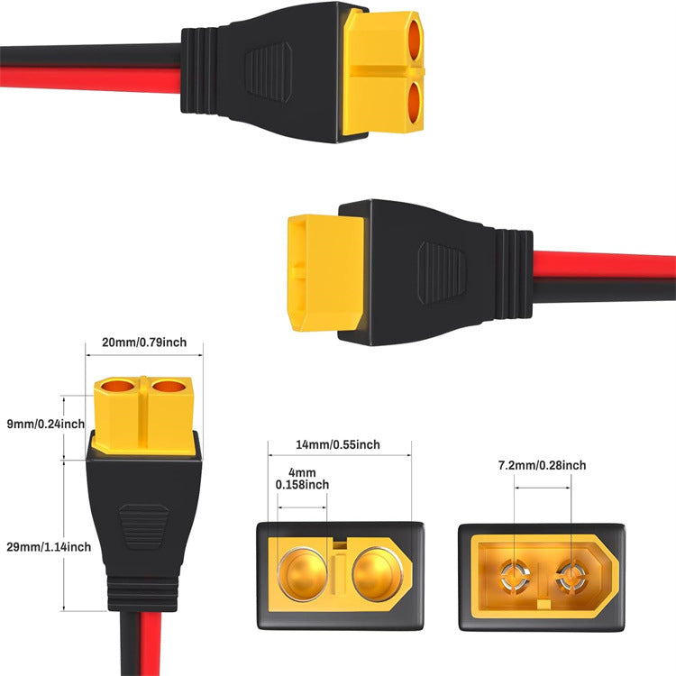 XT90 Anti-Spark Connector Cable 6 mm² Silicone Wire, XT90 Male to Female High Current Power Cable for E-bike, Battery, Solar & RC Applications (1FT/2FT/3FT)