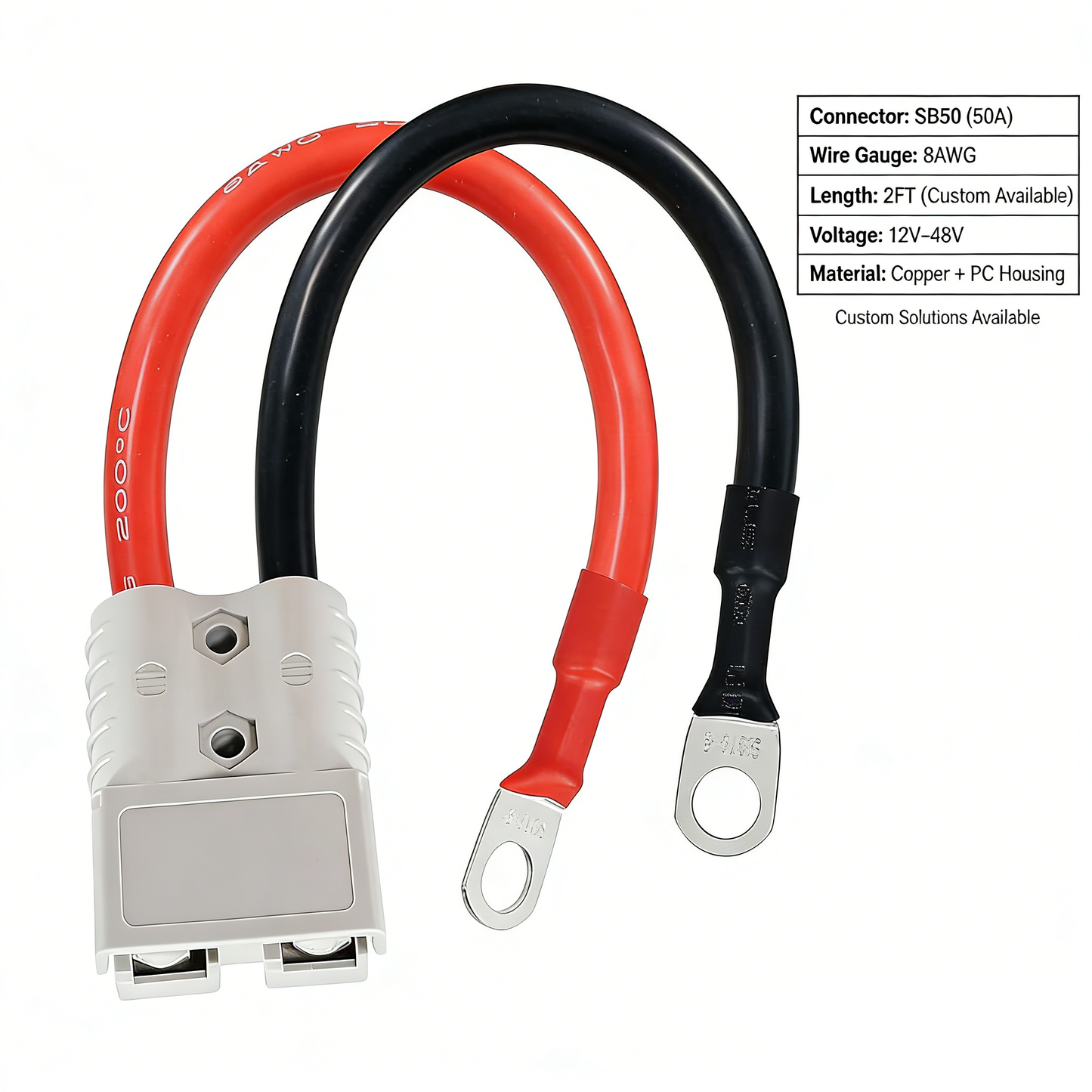 Anderson SB120 to Ring Terminal Cable 6AWG 8AWG 1FT 2FT, Heavy Duty 120A Battery Cable with M8/M10 Lugs, High Current Power Wire for EV, Solar, RV & Industrial Systems
